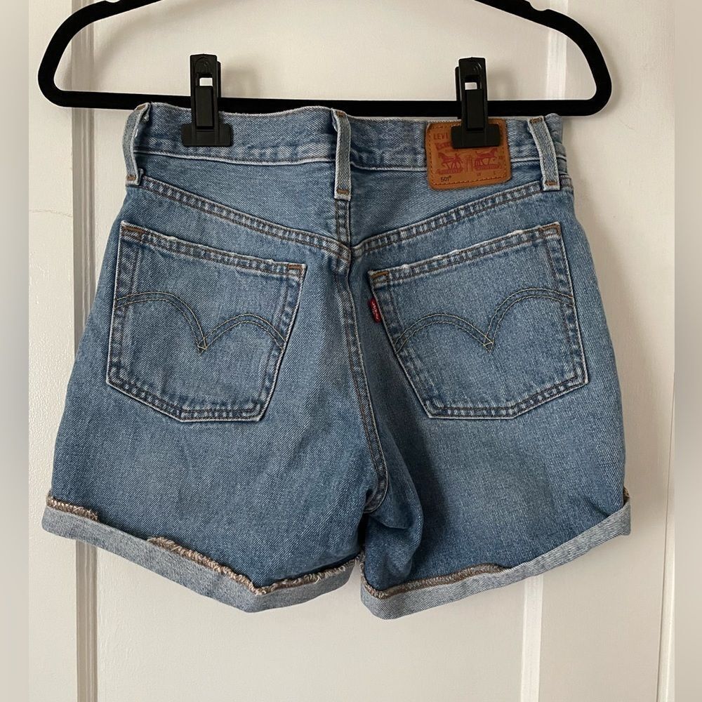 Levi's 501 High Waisted Denim Shorts Size 26 Button Fly 100% Cotton Distressed - Picture 4 of 10